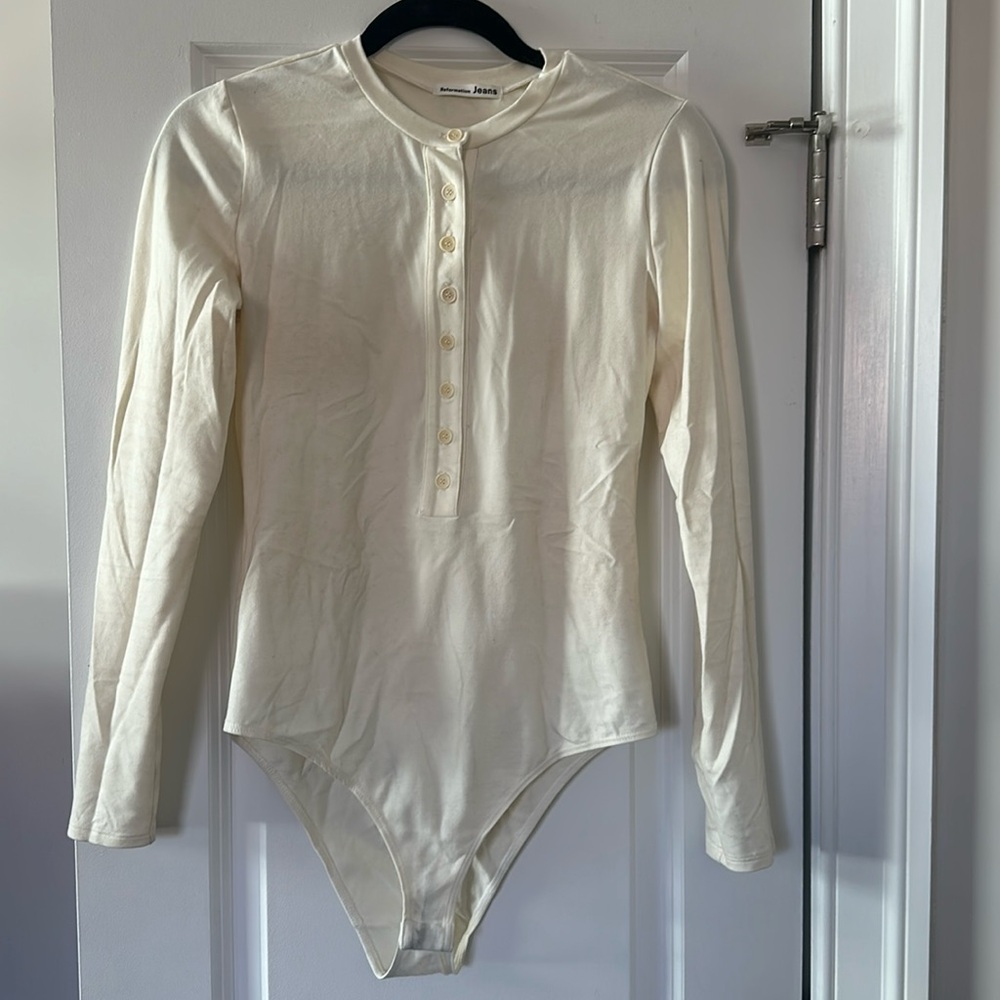 Reformation Button Up Bodysuit in Ivory